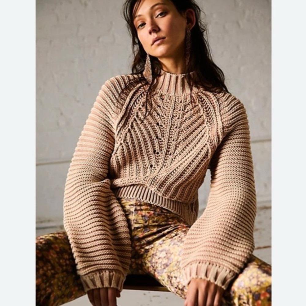 Free People Taupe Cowl Neck Sweater